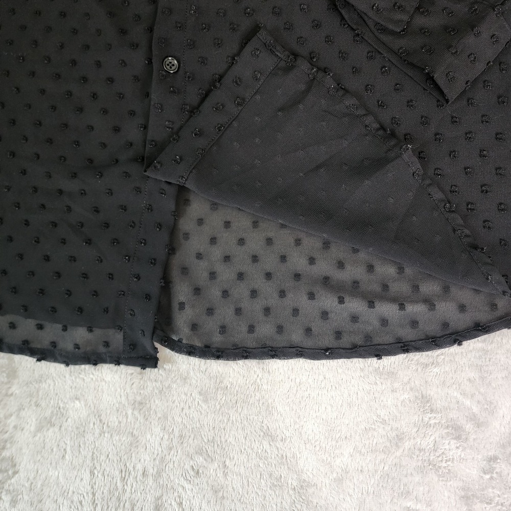 Incerun‎ Black Dotted Sheer Long Sleeve Button-Up Top Womens Size XL Whimsgoth - Picture 7 of 12